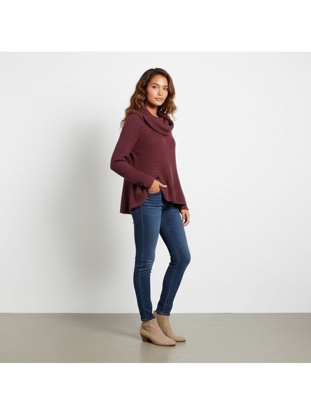 Anthropologie A line waffle knit cowl neck sweater Size small